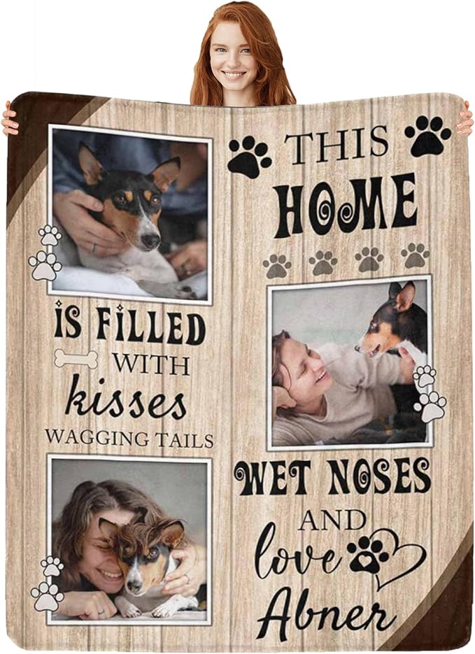 Artsadd Personalized Dog Blanket with Photos & Pet Name, Custom Dog Memorial Blanket and Throws for Remembrance, Customized Puppy Blanket, Dog Gifts for Pet Dog Lovers, Dog Mom Gifts for Women Xmas S