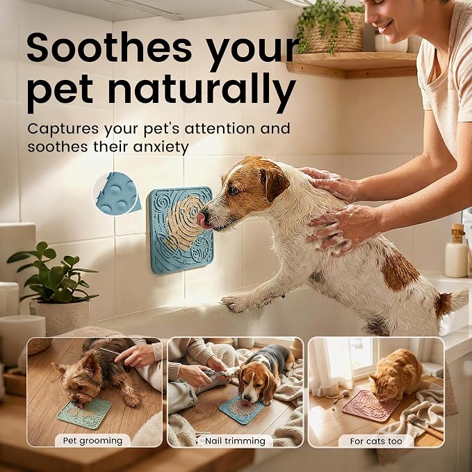 OHMO Lick Mat for Dogs and Cats(Small, Dark&Light Blue, 2pcs) Enrichment Accessories Toy Space Star Easy Clean Pet Slow Feeder/Suction Cups, Licking Pad for Anxiety Relief and Boredom Reduction