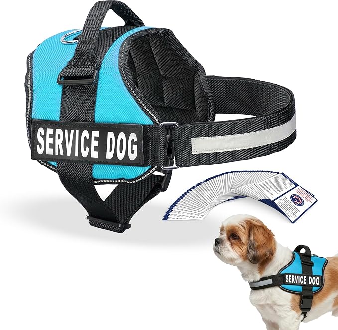 Industrial Puppy Service Dog Vest Harness - Durable & Adjustable Vest for Dog with Reflective Straps, Removable Patches, 50 ADA Cards, Handle & D-Ring, Travel and Daily Use, (Blue, Small 19.5"-25")