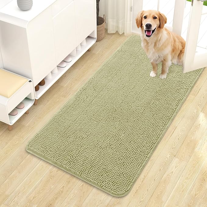 OLANLY Dog Door Mat for Muddy Paws 44x24, Super Absorbent Chenille Mud Mat | Vanilla, Absorbs Moisture and Dirt, Non-Slip Machine Washable Doormat, Quick-Drying Indoor Entryway Floor Carpet for Dogs