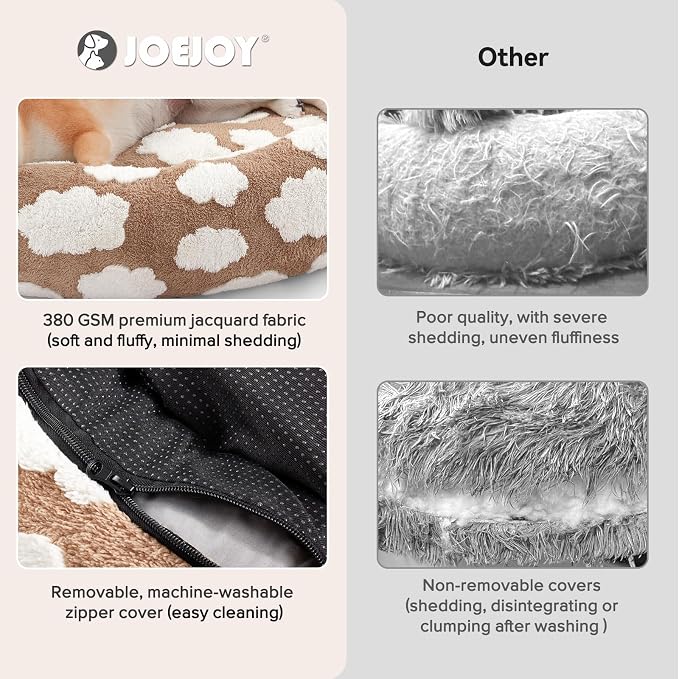 JOEJOY Donut Dog Bed Medium Size Dog, Cute Round Calming Pet Bed with Removable Washable Cover, Orthopedic Puppy Bed with Jacquard Shaggy Plush & Non Skid Bottom