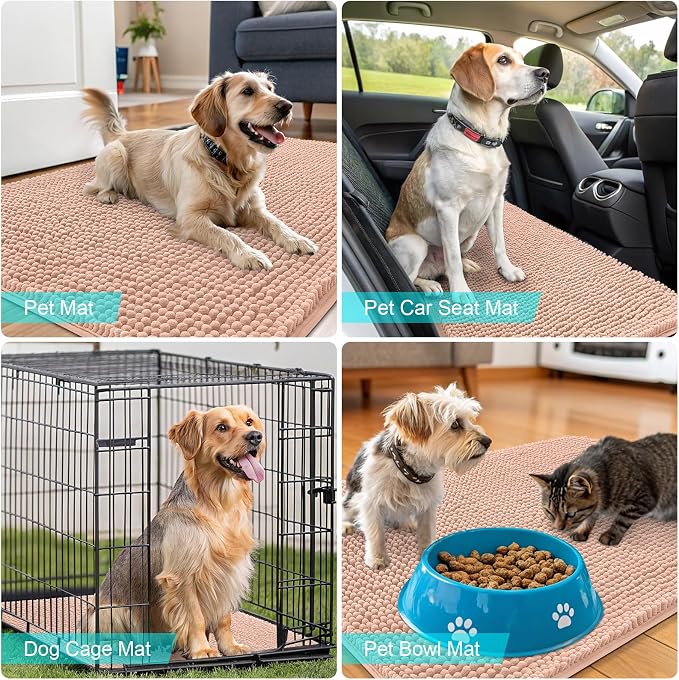 OLANLY Dog Door Mat for Muddy Paws 44x24, Super Absorbent Chenille Mud Mat | Peach, Absorbs Moisture and Dirt, Non-Slip Machine Washable Doormat, Quick-Drying Indoor Entryway Floor Carpet for Dogs