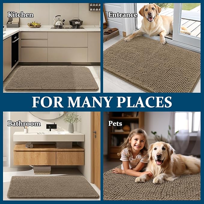 OLANLY Dog Door Mat for Muddy Paws 47x17, Super Absorbent Chenille Mud Mat | Tan, Absorbs Moisture and Dirt, Non-Slip Machine Washable Doormat, Quick-Drying Indoor Entryway Floor Carpet for Dogs