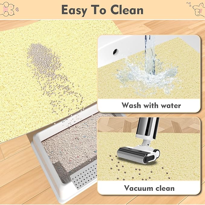 Extra Large Cat Litter Mat 30"x24",Heavy-Duty Litter Rug Catcher with Deep Textured Surface,Non-Slip Kitty Litter Mat Waterproof & Easy Clean, Ideal for Multiple Cats, Beige