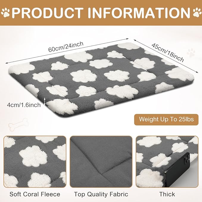 4 Pcs Dog Crate Pads Soft Warm,18 x 24 x 1.6 Inch,Clouds,Gray | Ultra Soft Warm Washable Anti-slip Kennel Bed Mat for Pets,Reversible Replaceable,for Small Medium Large Dogs and Cats
