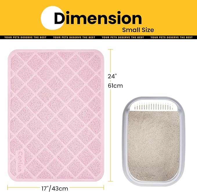 Conlun Cat Litter Mat Litter Trapping Mat, 24" x 17" Premium Durable PVC Grid Mesh with Scatter Control, Non-slip, Less Waste Cat Litter Box Mat, Pink