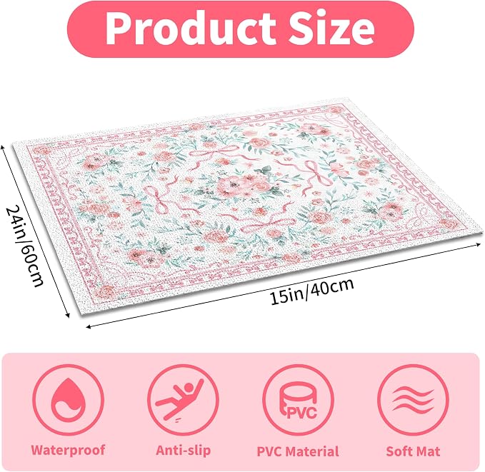 Cat Litter Mat 24"x15" for Litter Box, Non-Slip Washable Floor Mat with Litter Trapping Design, Scatter Control for Cats and Kittens, Pink