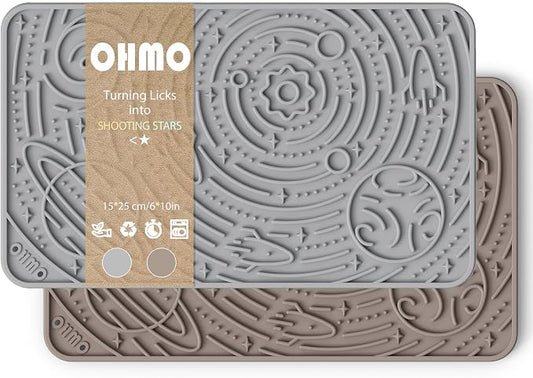 OHMO Lick Mat for Dogs & Cats, (Ash+Beige, 2pcs, 9.8"×5.9") Galaxy Design Slow Feeder with Suction Cups, Keep Them Busy & Anxiety Relief, Easy Clean Enrichment Accessories