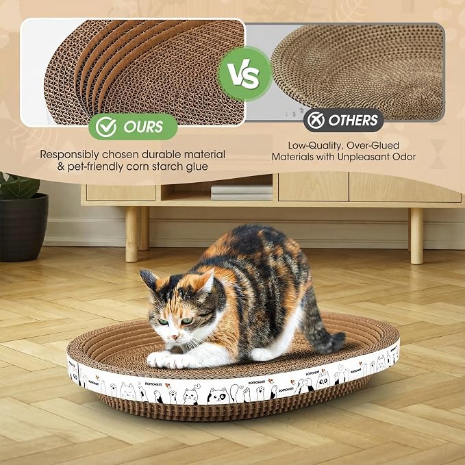 3 Pack Oval Cardboard Cat Scratcher & Lounger Bed, High-Density Cat Scratching Board & Lounge Bed, Ergonomic Scratch Pads for Indoor Cats Claws Care, Furniture Couch Protector from Cat Claws