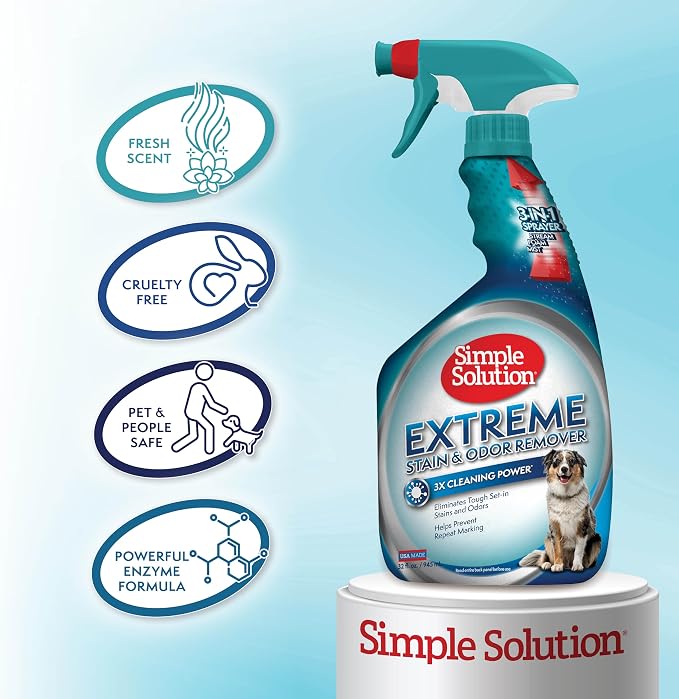 Simple Solution Extreme Stain & Odor Remover, Stain Cleaner, Gallon + 32oz | Dog Stain & Odor Remover, Pet Urine Enzyme Cleaner, Dog Urine Carpet Cleaner, Pet Odor Eliminator, Carpet Stain Remover