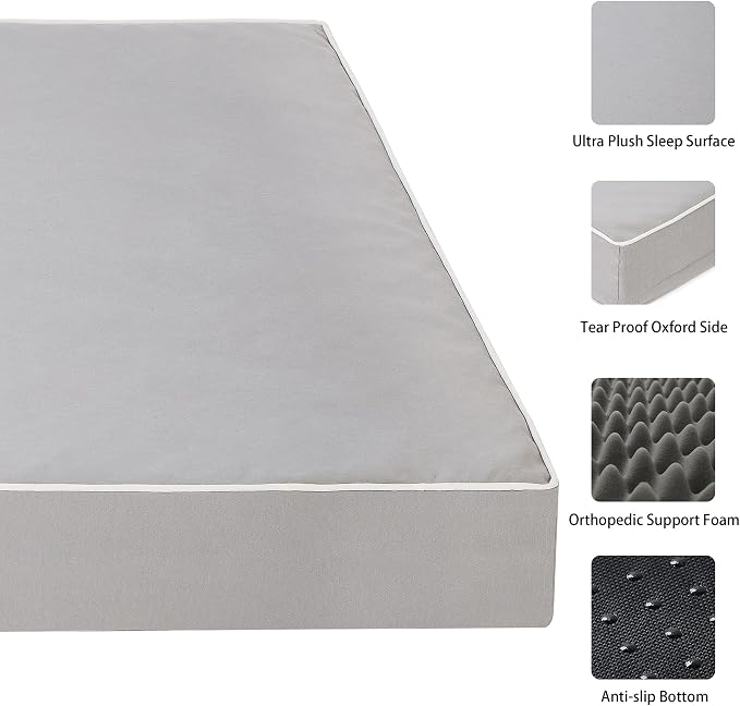 Orthopedic Dog Bed,Small M Sized Dog 30''X20''x3'' Soft Waterproof Egg Foam Pet Crate Beds Mat or Kennel Pads with Removable Washable Cover,Non-Slip Bottom,Light Grey
