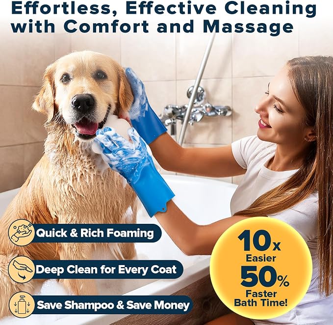 6PCS Grooming & Bath Supplies for Dogs, Cats | Dog Washing Gloves | Dog Bath Brush | Dog Shower Brush | Pet Grooming Gloves | Dog Grooming kit | Pet Supplies for Showerhead & Sprayer (Navy Blue)