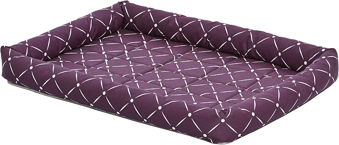 MidWest Homes for Pets 40230-PLD Quiet Time Couture Ashton Bolster Pet Bed, Intermediate Dog/30, Plum, Plum & White Diamond Pattern, 30-Inch