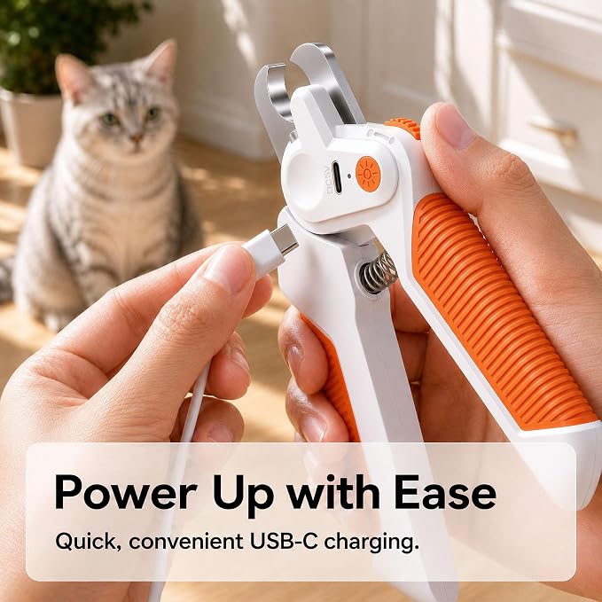 Dog&Cat Nail Clipper with Light, Stainless Steel Blade Nail Trimmer for Pet | Catpick care 2-IN-1 Trimmer Grooming with Built-in File, Stainless Steel Blades, Ideal for Small, Medium & Large Pets, Orange