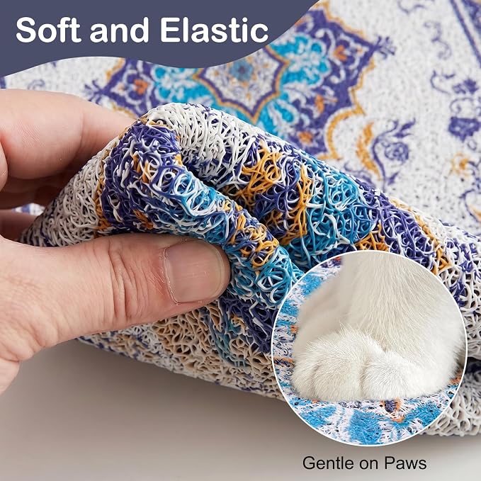 Glittme Cat Litter Mat, 47"x35" Non-Slip Washable Trapping Mat for Cats | Litter Trapping Mat With Thick PVC Coil To Catch Scatter, Soft On Paws And Waterproof Bottom To Protect Floors