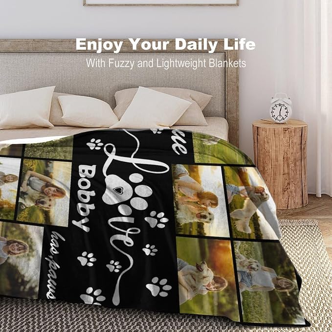 Personalized Dog Blankets with Photos Custom Dog Blanket with Pictures - Customized Pet Memorial Blanket Gifts for Loss of Dog, Loss of Pet Remembrance Gift, in Loving Memory Blanket for Dog Lover M