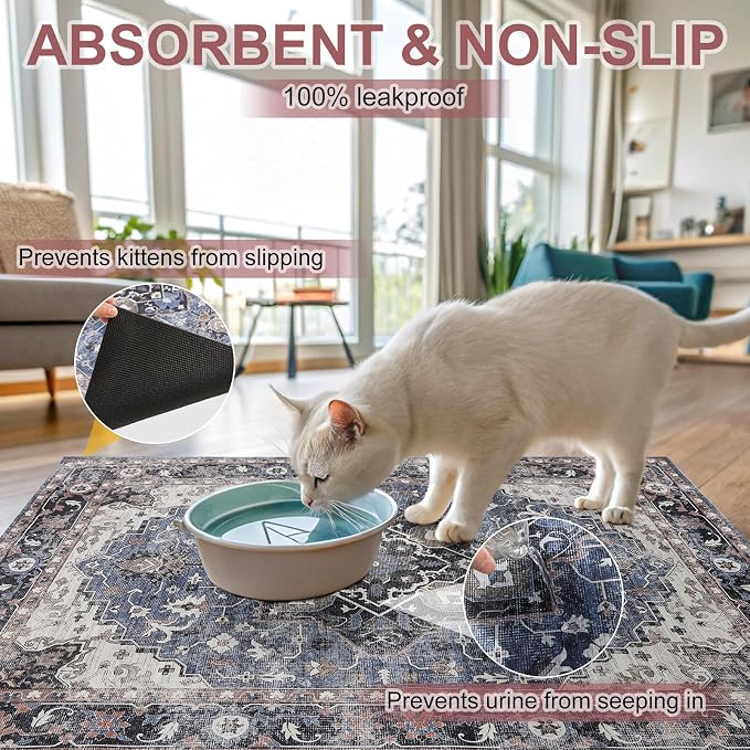 BEAUTYZOO Cat Litter Mat, 28" x 36" Large Litter Trapping Mat, Waterproof | Scatter Control, Absorbent Urine‑Proof, Soft On Paws, Non‑Slip, Machine Washable, For Indoor Cats & Kittens, Floor Use