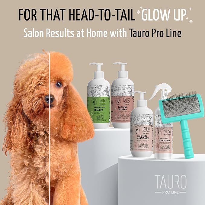 Tauro Pro Line Deshedding Slicker Brush for Dogs & Cats, Soft Pins for Gentle Dematting & Detangling, Grooming Tool for Long & Wavy Coats, Ideal for Doodles, Non-Slip Grip, Mint, Small Size (S)