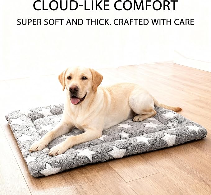 Dog Bed Mat, Reversible Crate Pad & Durable Dog Bed - Machine Washable Kennel Mat with Ultra Soft for Medium Dogs (Cool/Warm), 30" x 20", Grey&Star