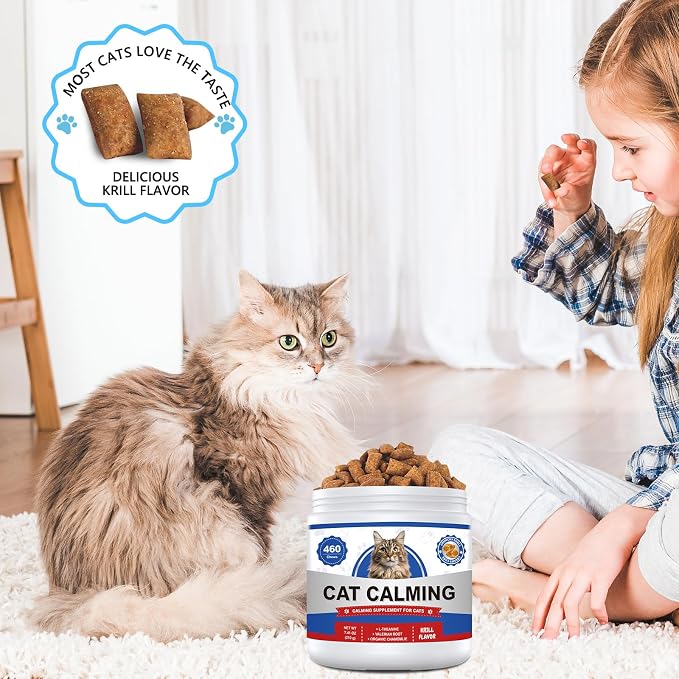 Calming Chews for Cats 460ct, Cat Calming Treats - Cat Anxiety Relief, Helps Reduce Stress & Promotes Relaxation for Travel, Boarding, Vet Visits, Separation Anxiety, Prevent Bites - Krill Flavor