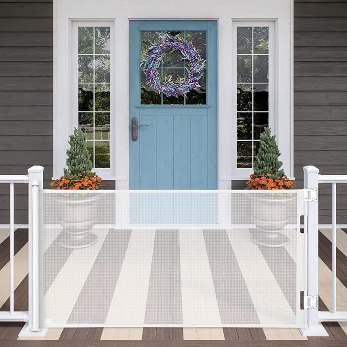 Retractable Baby Gate for Stairs & Doorways, 33" Tall Extends to 71" Wide | Extra Wide Safety Kid Pet Gate, Mesh Dog Gate for Indoor, Outdoor, Hallways One-Handed Operation, Easy Install(33”x71”-White)