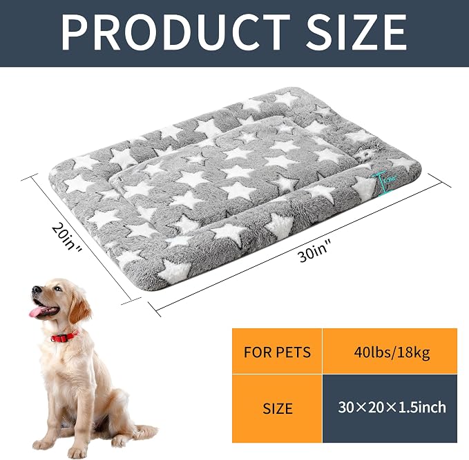 Dog Bed Mat - Comfortable Kennel Pad, Multi-Purpose Crate Bed & Mat for Dogs & Cats – Soft Crate Pad for Dog & Cat (Gray, M(30"x20"x1.5"))