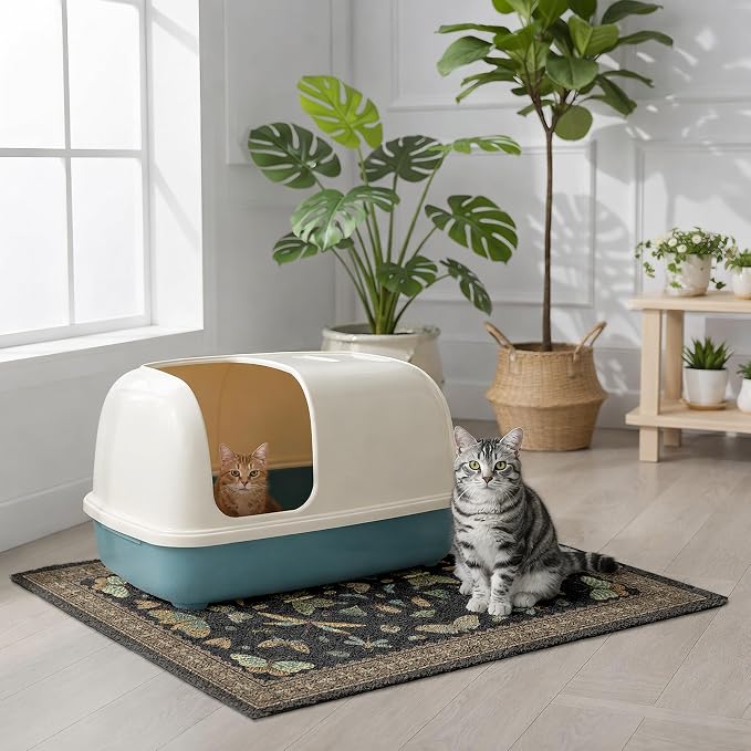 Cat Litter Mat 33" x 22" for Litter Box, Non-Slip Washable Floor Mat with Litter Trapping Design, Scatter Control for Cats and Kittens, Black