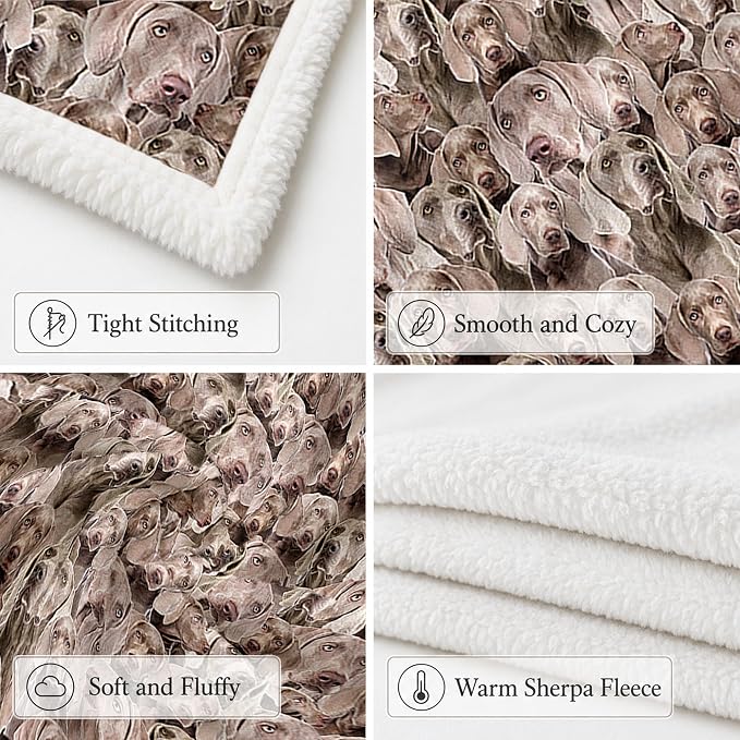 BlessLiving Weimaraner Brown Throw Blanket with Dense Dog Patterns Sherpa Fleece Blanket Couch Bed, Soft Cozy Warm Pet Blankets for Puppy Lovers Cute Animal Print Gift 50x60 Inches