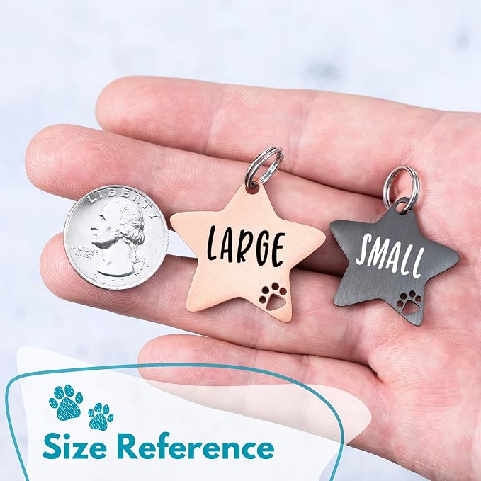 Ultra Joys Dog Tags Personalized for Pets - Hollow Paw Custom Pet ID Tag - Engraved Dog Tag for Small, Large Dogs - Small Star in Black