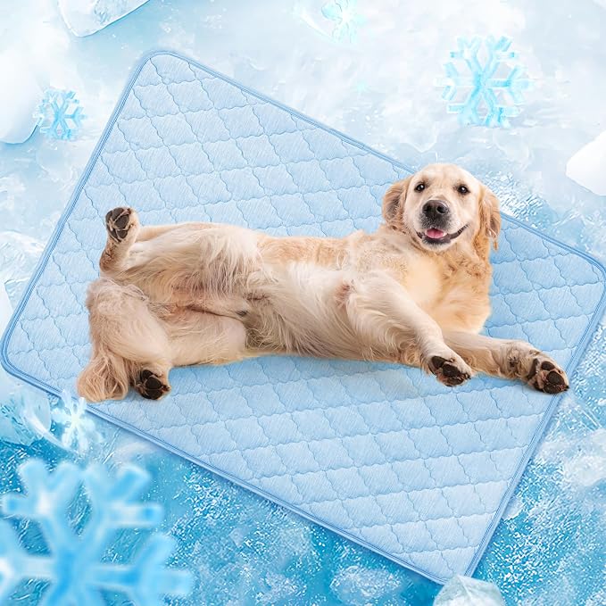 LOOBANI Dog Cooling Mat for Large Dogs 48"x28"- Cooling Pad for Dog, Cool Blanket for Dogs Machine Washable, Pet Cool Mat for Indoor, Outdoor, Couches, Crates, Car Seats for Trips (Blue, 48"x28")