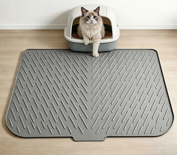 Silicone Cat Litter Mat 35" x 27" | Waterproof, Non-Slip Litter Trapping, Soft on Paws, Raised 0.7" Edge, Easy Clean with Drainage