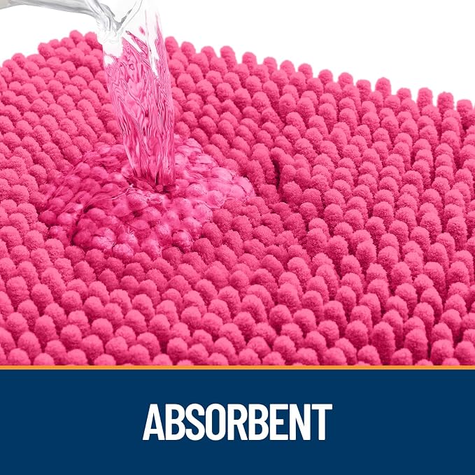 OLANLY Dog Door Mat for Muddy Paws 32x20, Super Absorbent Chenille Mud Mat | Hot Pink, Absorbs Moisture and Dirt, Non-Slip Machine Washable Doormat, Quick-Drying Indoor Entryway Floor Carpet for Dogs
