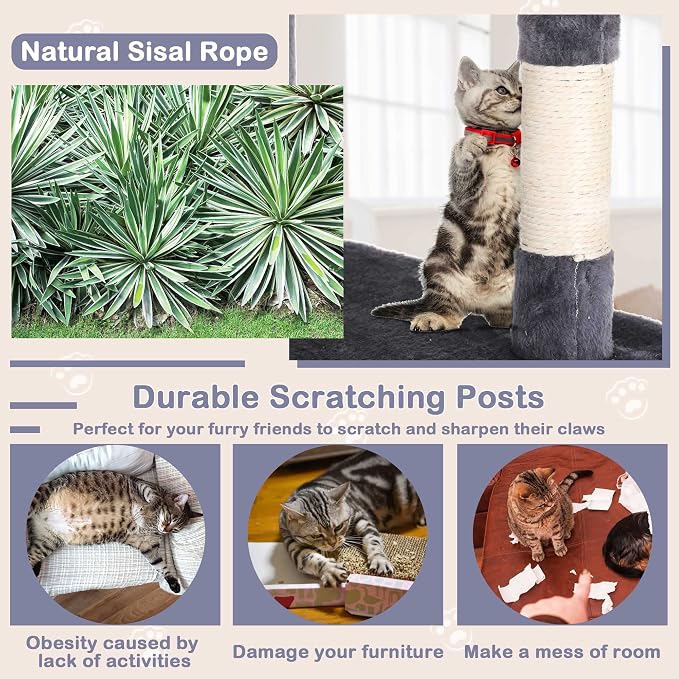 Go Pet Club 70'' Tall Multi-Level Cat Tree with Scratching Post, Stand Platform, Cat Condo, Tower and Funny Toy for Medium Indoor Cats