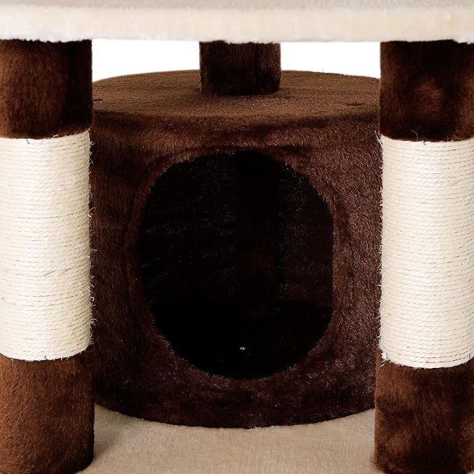 lionto Scratching Tree for Cats with cave & Plush Ball, Height 25,6 in, Medium-Sized cat Tree with Robust sisal & Plush, Cozy Lying Area & cave, Suitable for Small and Large Cats, Brown/Beige