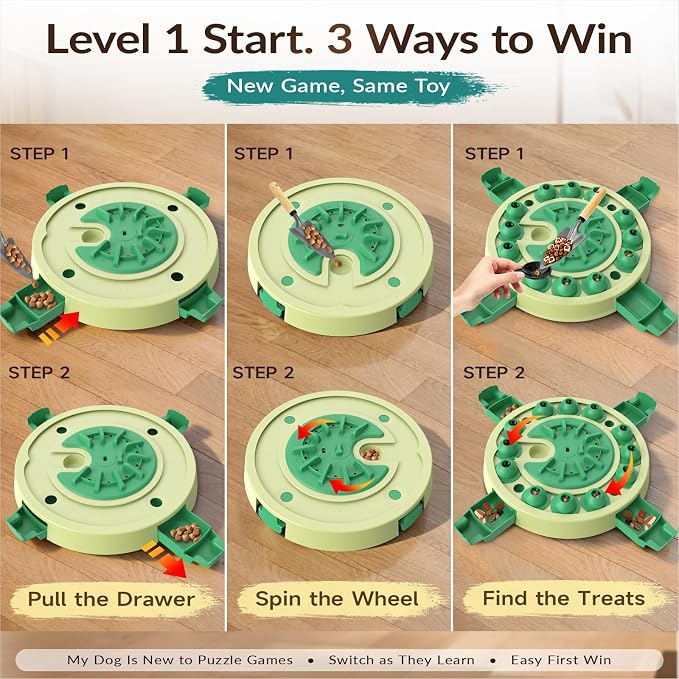 KADTC Dog Puzzle Toy, Large Size, 3 Levels of Step-by-Step Challenge, 4 Ways to Play Beginner to Advanced Slow Feeder & Mental Stimulation for Smart Dogs Enrichment Toys