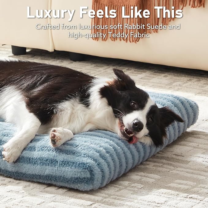 FURTIME Washable Dog Bed Large Sized Dogs, Deluxe Medium Dog Crate Beds | Comfy Fluffy Kennel Pad Anti-Slip Pet Sleeping Mat, Machine Washable Dogs Pillow, 35"x23"x3.5", Blue