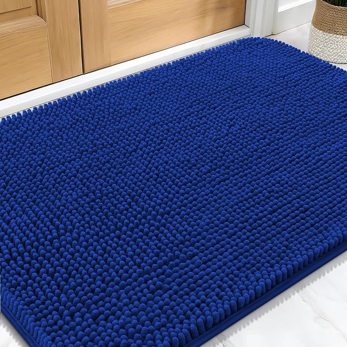 OLANLY Dog Door Mat for Muddy Paws 34x21, Super Absorbent Chenille Mud Mat | Royal Blue, Absorbs Moisture and Dirt, Non-Slip Machine Washable Doormat, Quick-Drying Indoor Entryway Floor Carpet for Dogs