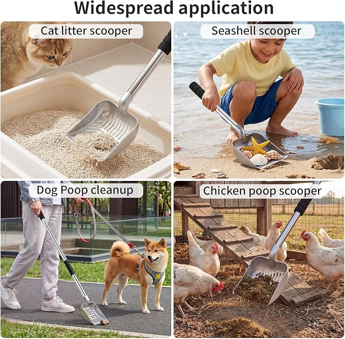 Yangbaga Metal Cat Litter Scoop:Detachable Long Handle Litter Scooper with Deep Shovel,Pooper Scooper Heavy Duty for Litter Box,Stainless Steel Non-Stick Sifter with Foam Padded Grip,No Bending Back