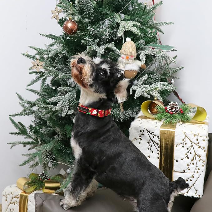 ARING PET Christmas Dog Collar, Cute Red Santa Claus Adjustable Cotton Pet Collars for Puppy Small Medium Large Boy and Girl Dogs-M