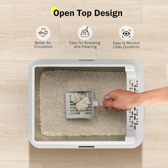 Stainless Steel Cat Litter Box with Lid, High-Sided Metal Litter Pan for Small Cats, Kitty Litter Box, Non-Stick & Odor-Resistant, Anti-Urine Leakage, Easy to Clean, Scoop Included