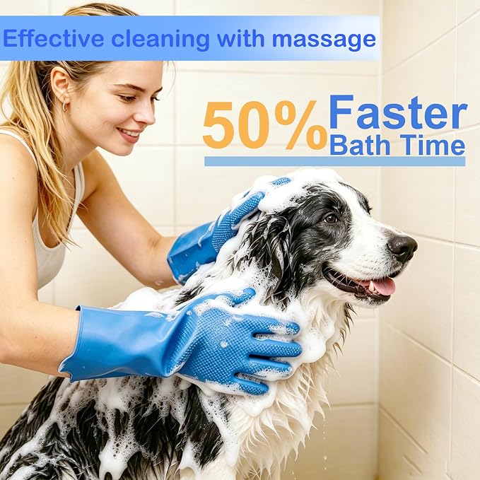 Silicone Pet Grooming Gloves Dog Washing Gloves for Bathing Massaging | 3,000 Soft Bristles, Non-slip & Extended Sleeves, Heat Resistant & Dishwasher Safe, For Cats and Dogs, Home/Car Cleaning