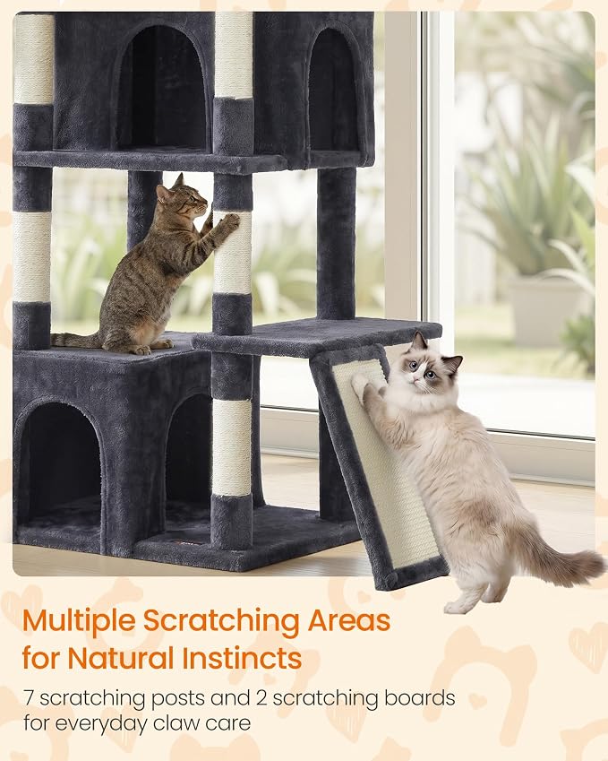 Feandrea 72.6-Inch Tall Cat Tree Tower for Indoor Extra Large Cats, Scratching Posts, Scratching Boards, Multi-Level Design, Dark Gray UPCT014G201S