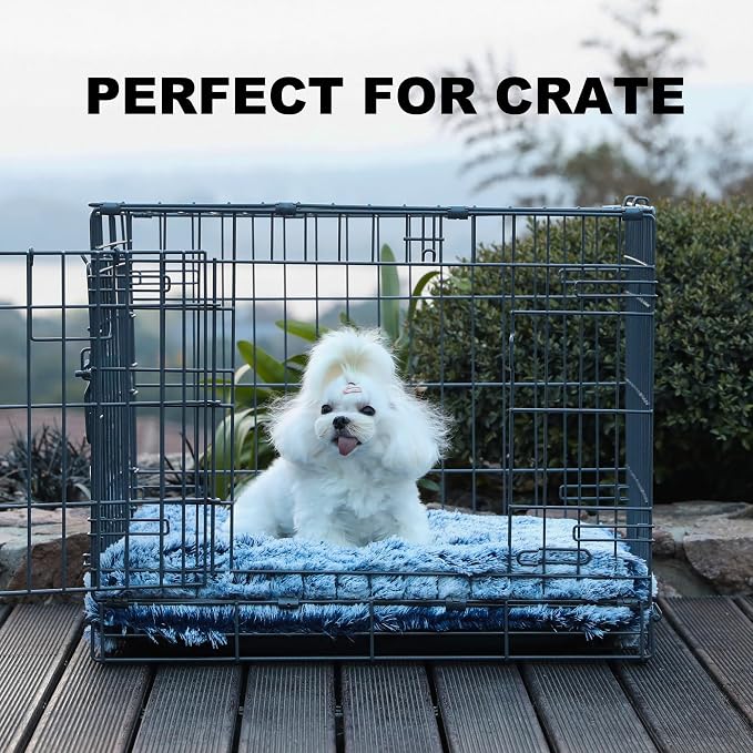 Bedfolks Plush Waterproof Dog Crate Bed, Removable Washable Cover, Faux Fur, 17"x12", Dark Blue