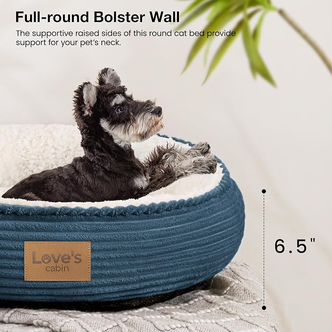 Love's cabin Round Donut Cat and Dog Cushion Bed, 24in Pet Bed for Small or Medium Dogs, Anti-Slip & Water-Resistant Bottom, Soft Durable Fabric Pet Beds, Washable Calming Cat Bed Dusty Blue