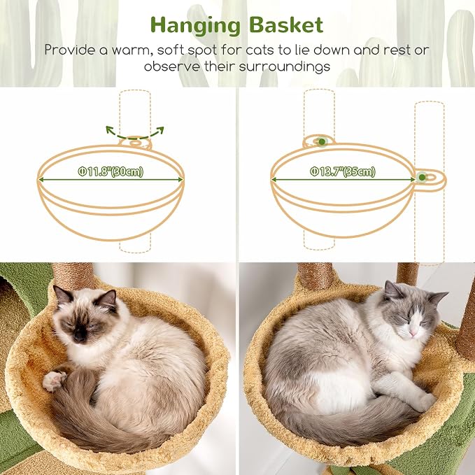 Globlazer Sturdy Extra Large Cactus Cat Tower for Indoor Cats, S81C, Green | 81 inch Heavy Duty Cat Tree for Indoor Large Adult with 8 Scratching Post, 2 Cat Condos, 2 Platform