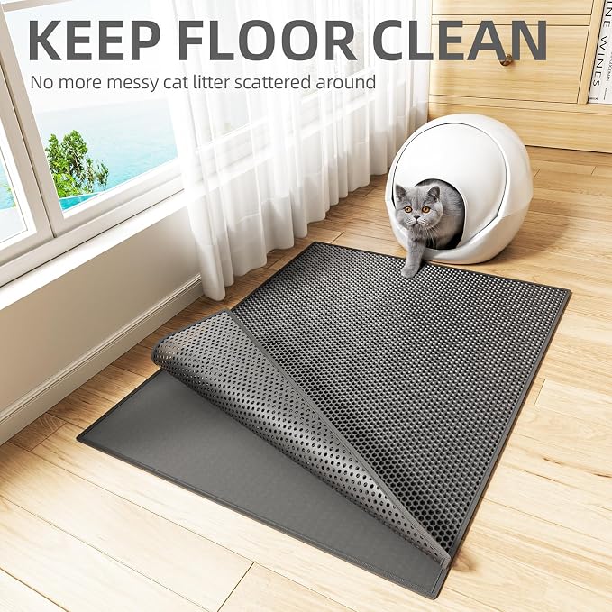 ESTHELLO Cat Litter Mat Honeycomb Double Layer Design 36’’ x 30’’ Black