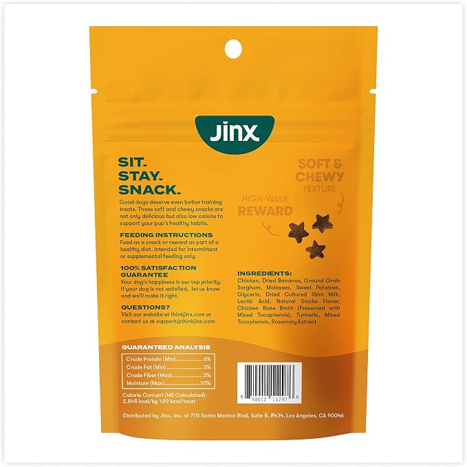Jinx Chicken & Banana Training Treats for Dogs and Puppies, Low-Calorie, All Natural, Slow-Smoked Real Chicken, No Fillers 4oz, 6 Pack | 6 Pack Healthy Dog Treats Training with Cage Free Chicken, Vitamins for Immunity & No Fillers for Puppies, Adults &...