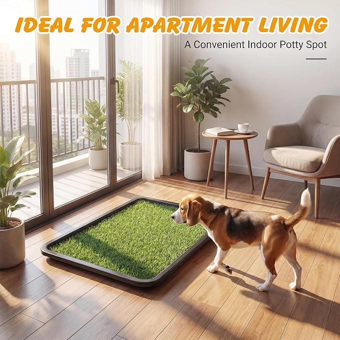 ondware Dog Grass Pad with Tray Dogs Potty Tray - 3-Layer Indoor Potty with 2 Grass Patches and 2 Washable Pee Pads for Puppies Senior Dogs Apartments Balconies RVs Patios Homes(30x20 in)