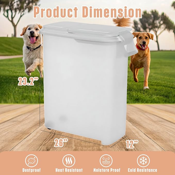 Buddeez Airtight Pet Food Storage Container - 50 QT Capacity Dog Food Storage Container - Cat Food Container, Bird Seed Storage Container, Rolling Storage Bin, Air Tight with White Lid