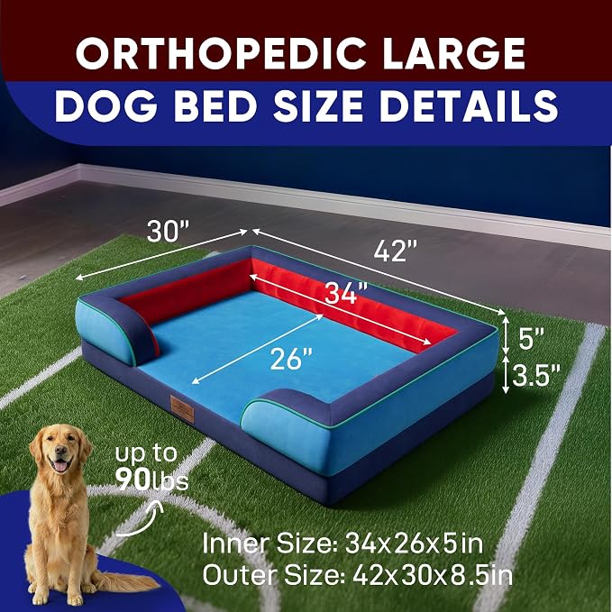 Comfort Expression Orthopedic Dog Bed for Extra Large Dogs with Bolster | Waterproof Dog Couch Bed with Washable Cover & Non-Slip Bottom, Supportive Egg Crate Foam XL Pet Bed, 42x30 Inch